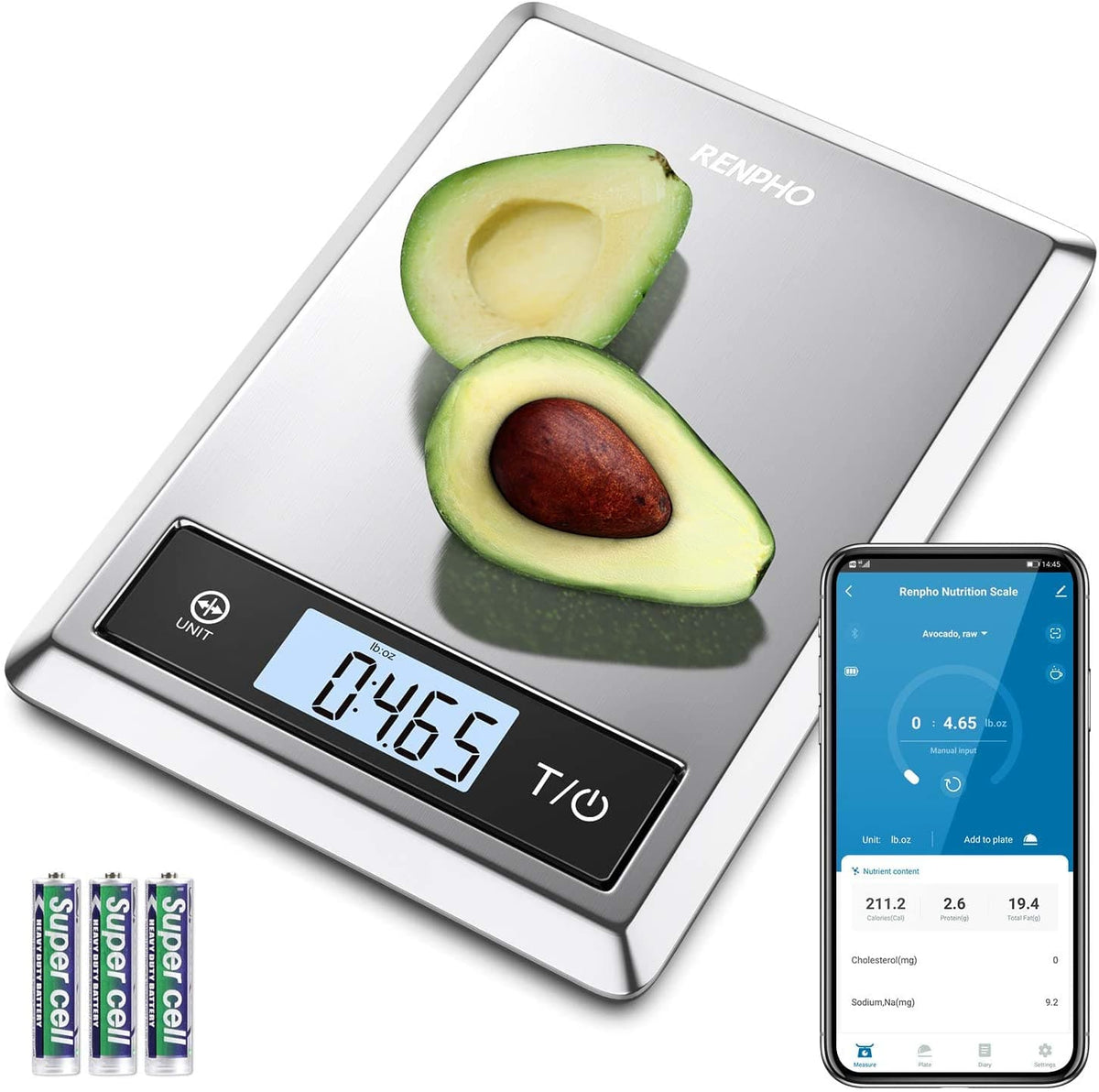 RENPHO Digital Food Scale, Kitchen Scale Weight Grams and oz, Stainless Steel